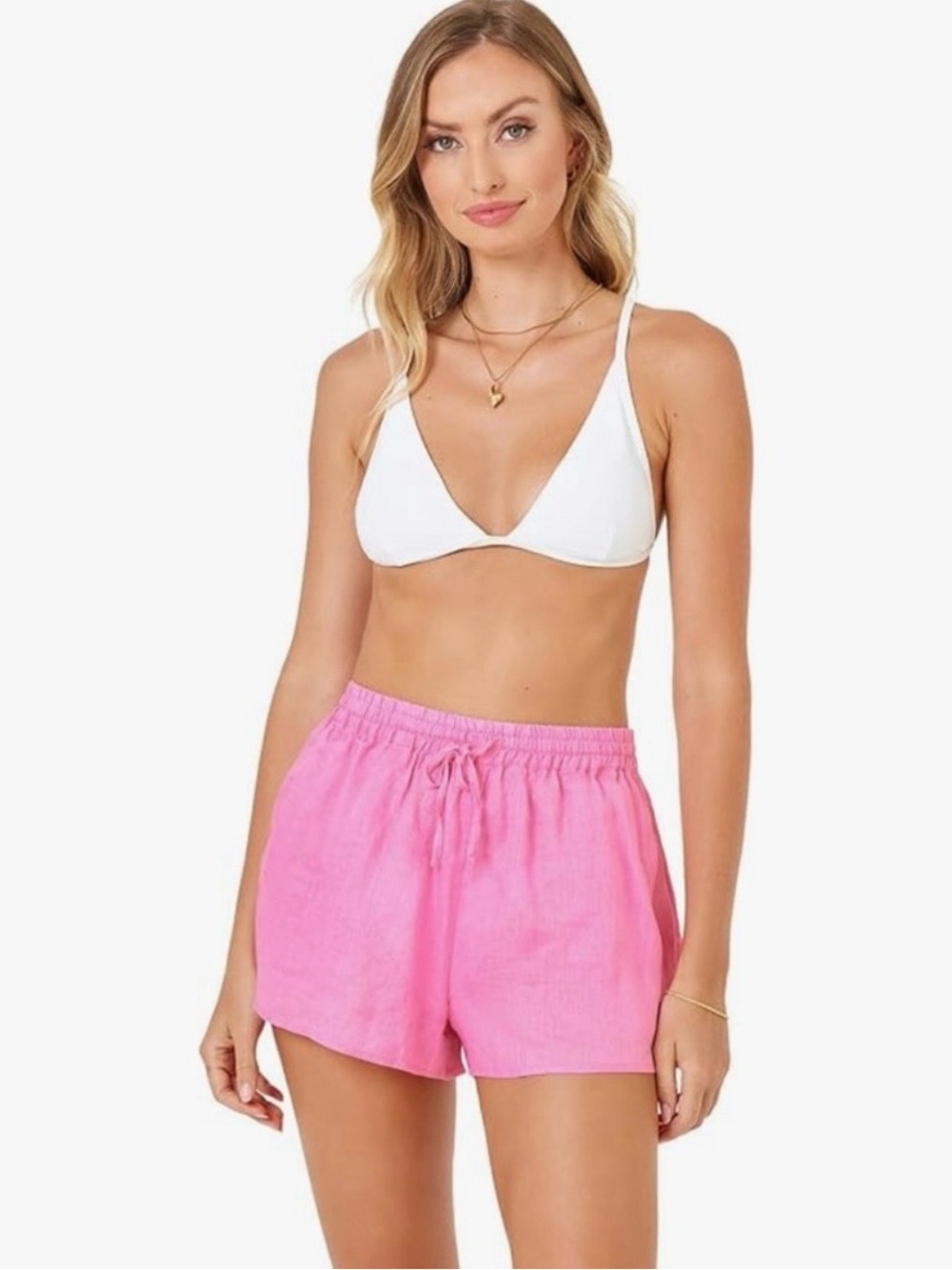 L*Space Rio Linen Cover-Up Shorts Hottest Pink XS